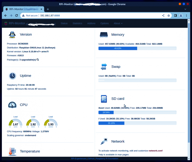 Monitorare Raspberry Pi con RPI-Monitor