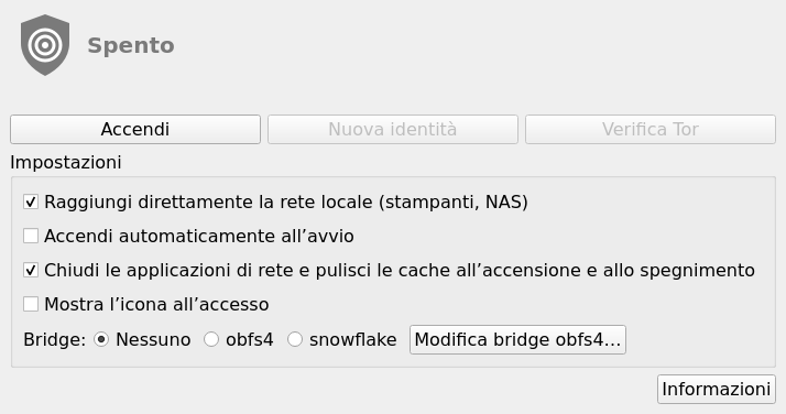 SysLinuxOS Anonimo spento, con le impostazioni